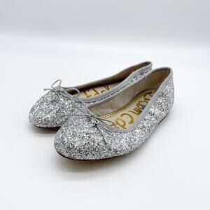 Sam Edelman Girl's Felicia Kids Ballet Flat Shoes Soft Silver Glitter Size 2